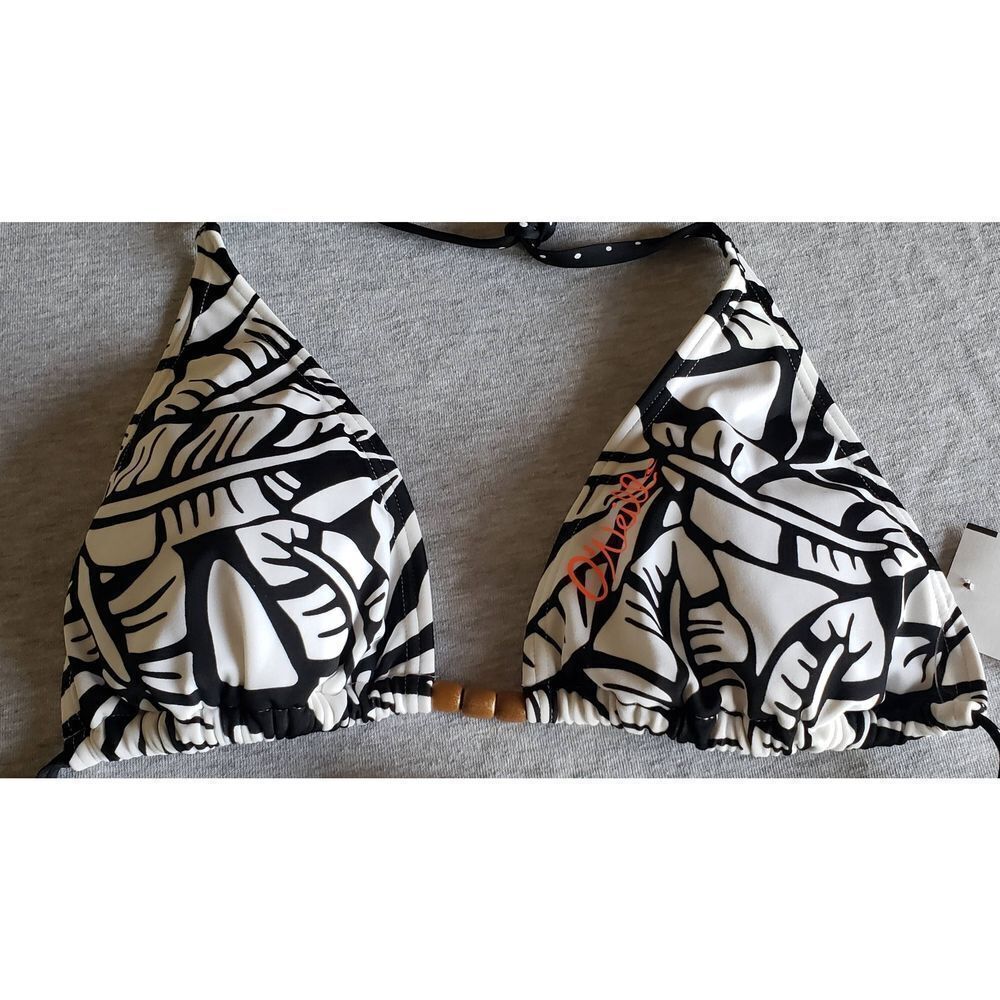 O'NEILL BLACK & WHITE TROPICS STRING TIE BIKINI TOP NWOT SIZE L - Picture 3 of 10